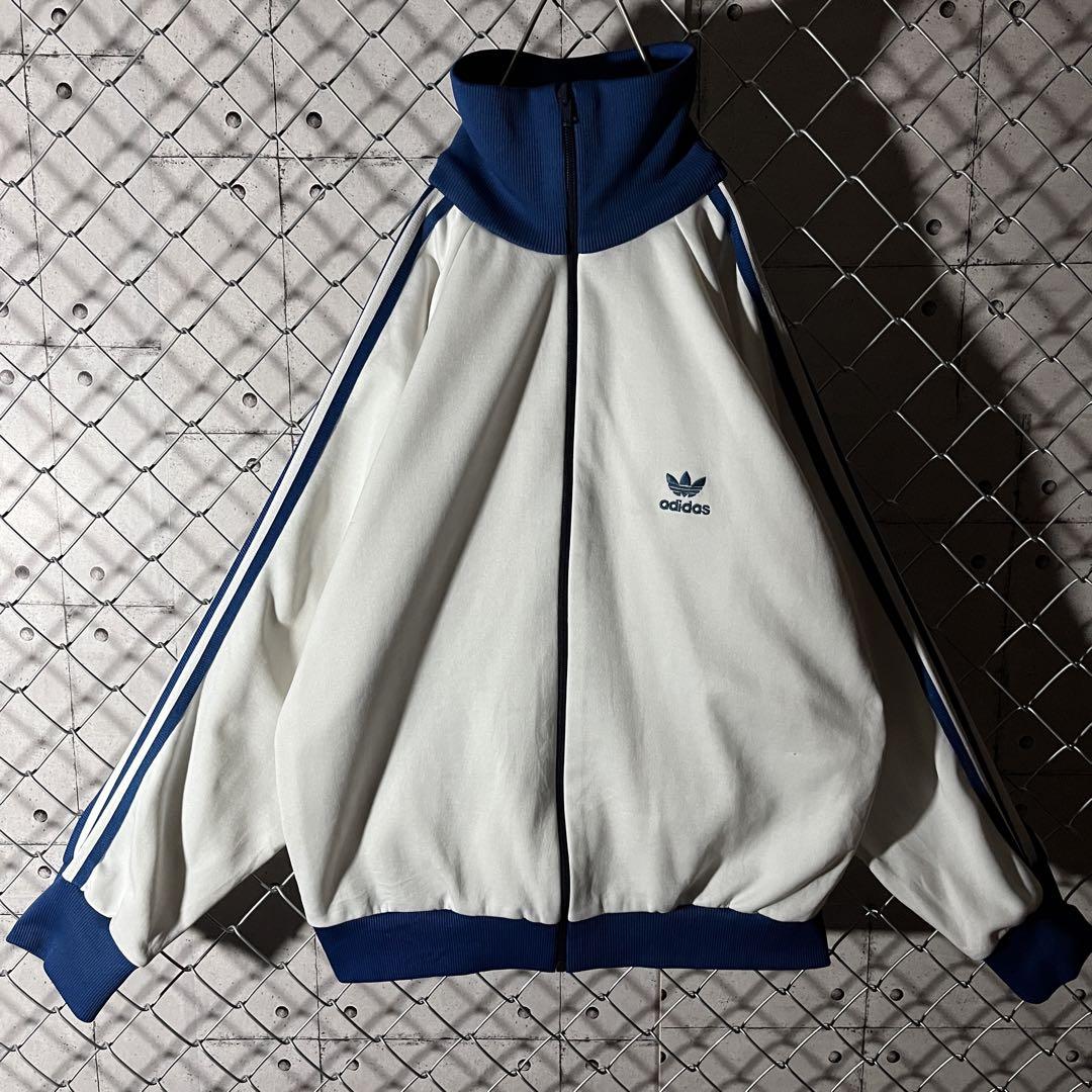 ビンテージ】70s アディダス ジャージ ホワイト×ネイビー デサント製 ビンテージ】70s アディダス ジャージ ホワイト×ネイビー デサント製