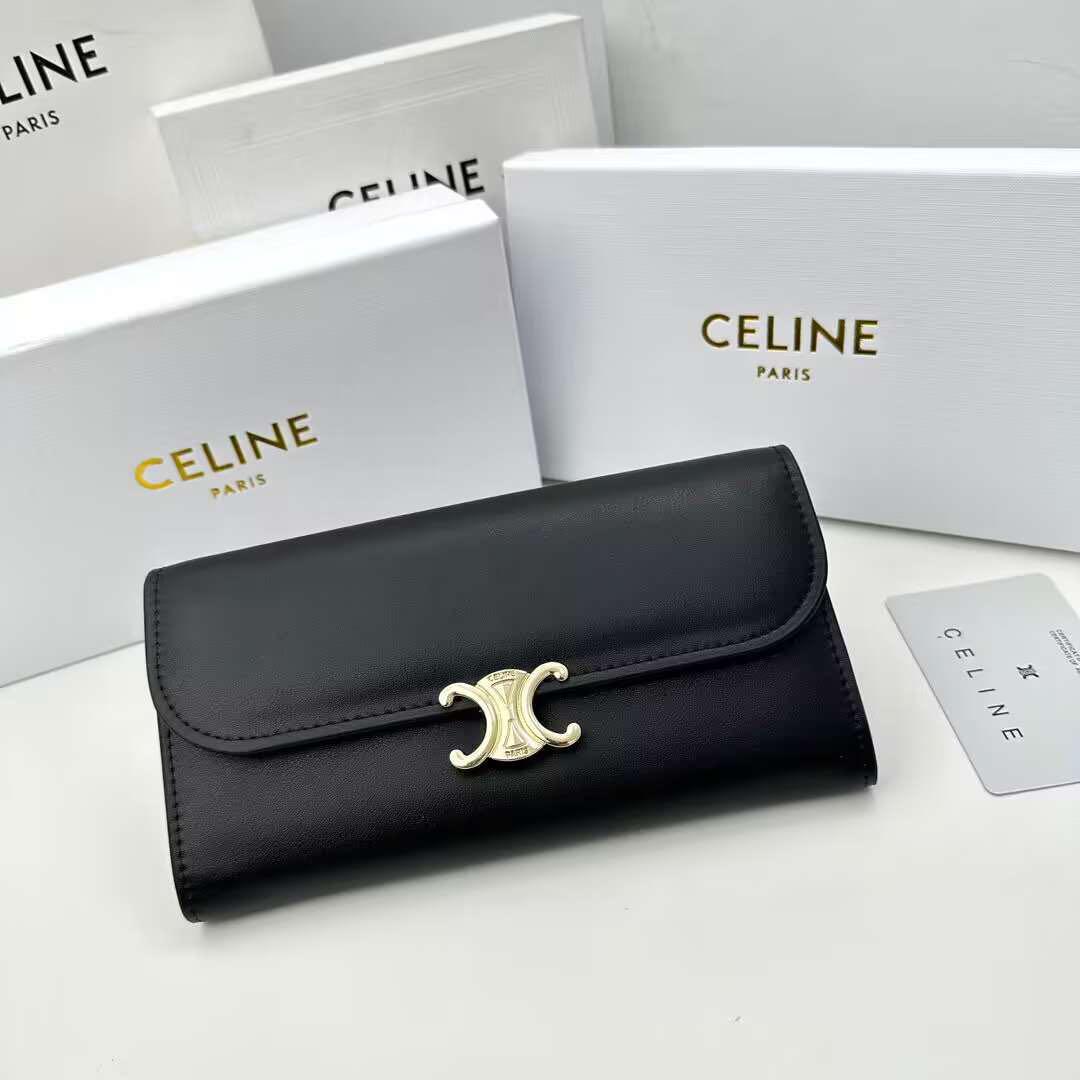 現行モデルCELINE セリーヌ ラージフラップウォレット 長財布 ロゴ レザー