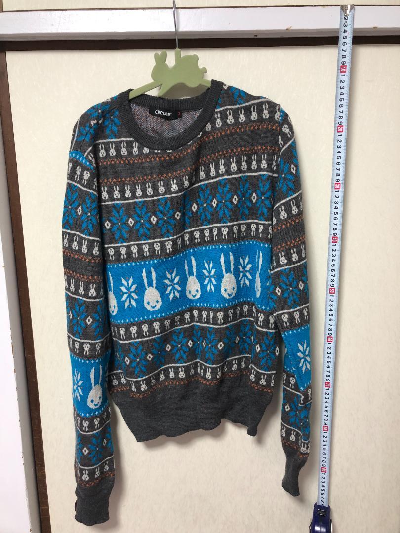 CUNE ニット キューン 総柄セーター 青 うさぎ 雪 ノルディック