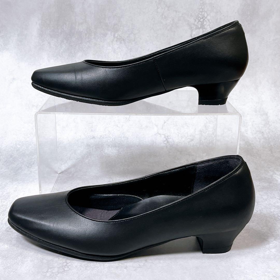 ☆美品☆【アシックス ペダラ】パンプス (24) レザー ローヒール 黒 ☆美品☆【アシックス ペダラ】パンプス (24) レザー ローヒール 黒