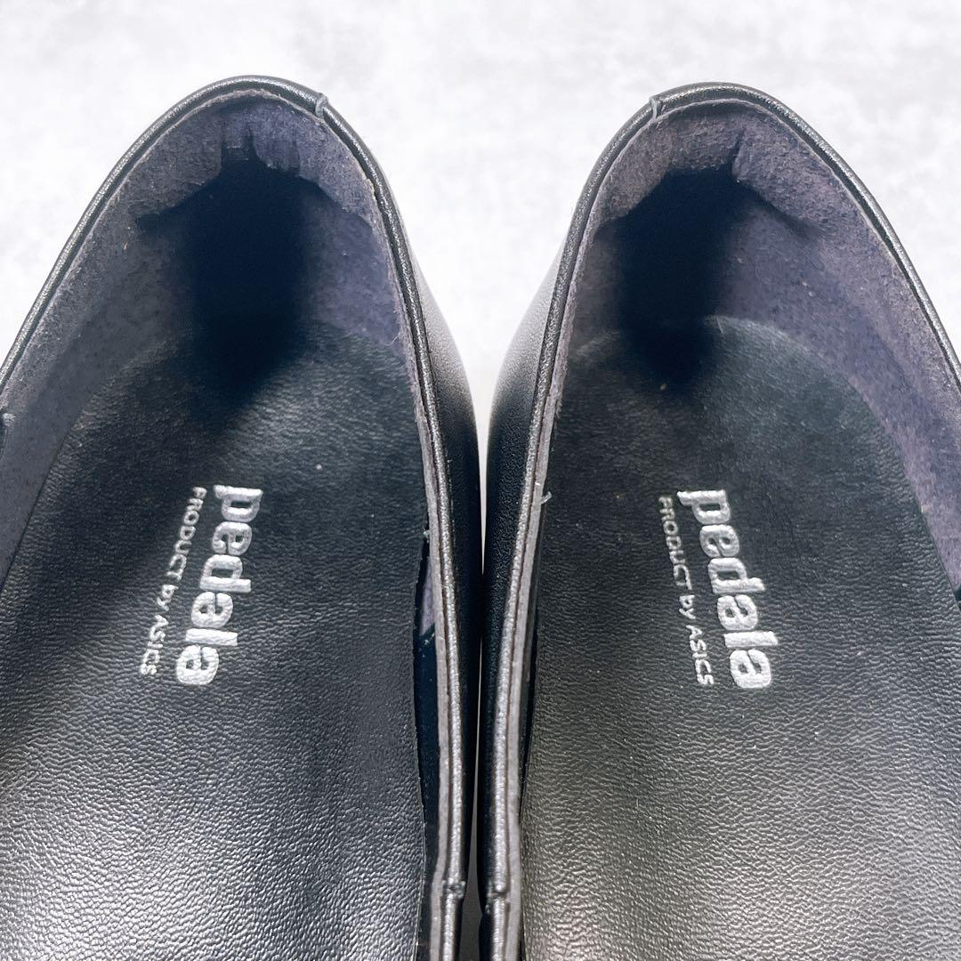 ☆美品☆【アシックス ペダラ】パンプス (24) レザー ローヒール 黒 ☆美品☆【アシックス ペダラ】パンプス (24) レザー ローヒール 黒