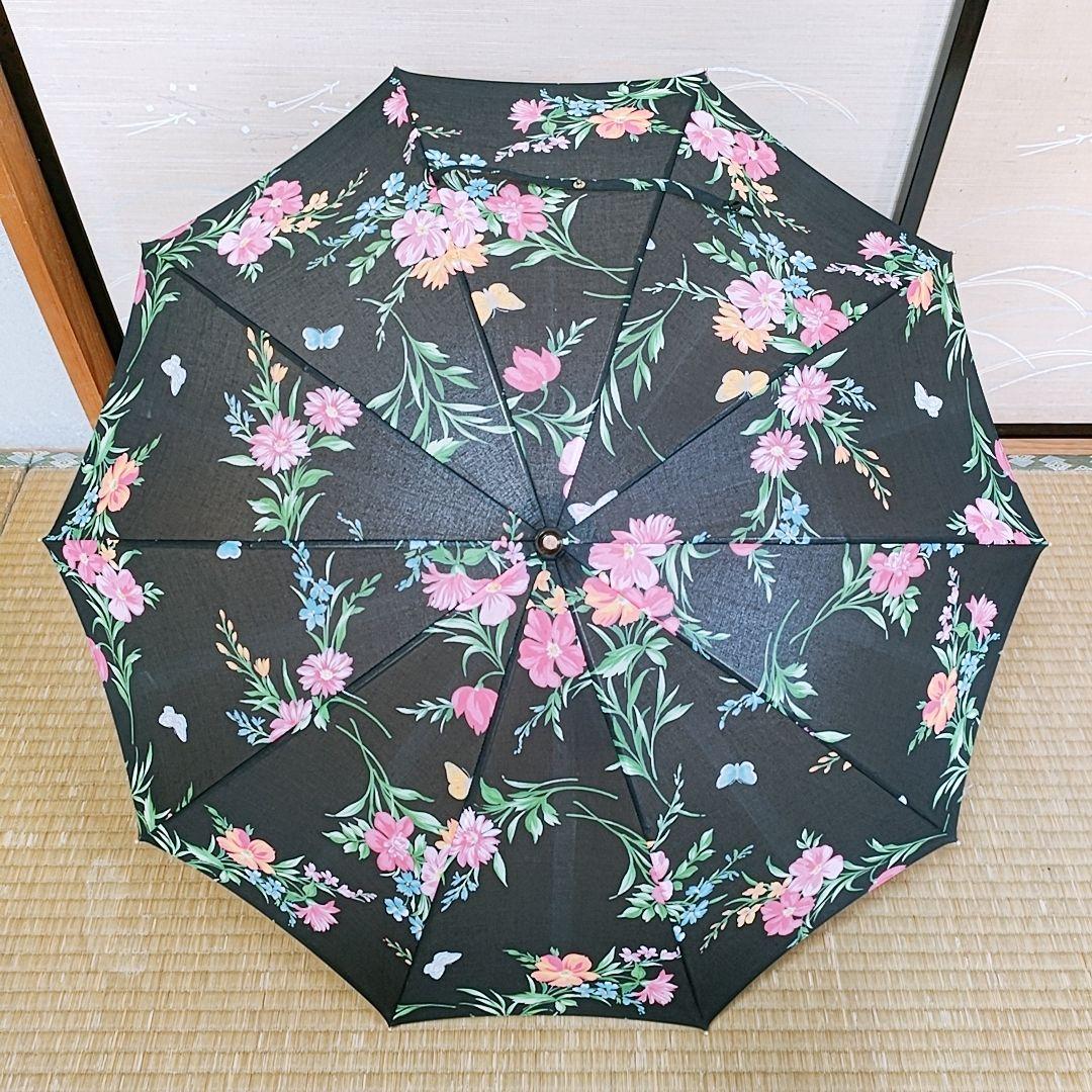安いそれに目立つ ハナエ・モリHANAE MORI日傘ラインストーン花柄黒 小物