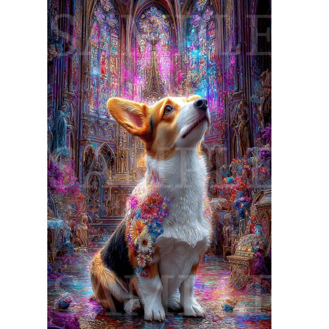 KO13 大聖堂のコーギー A4サイズ アート 顔料インク 犬 絵画 - メルカリ