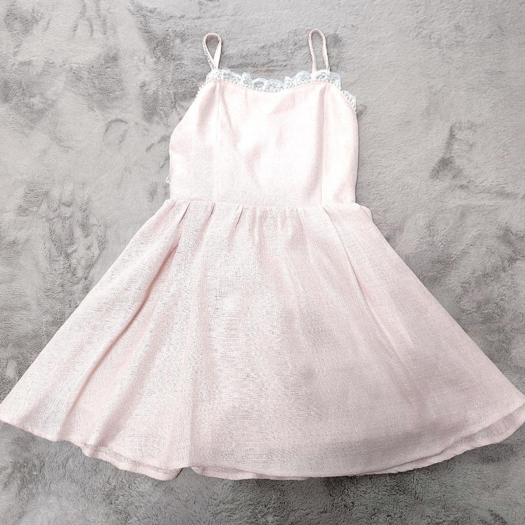 Ank rouge ピンク レース パール装飾 ワンピース バックリボンM Ank Rouge