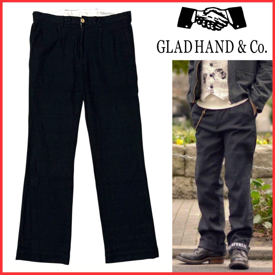 GLADHAND 裾裏 ロゴ プリント トラウザー ワーク パンツ ブラック L