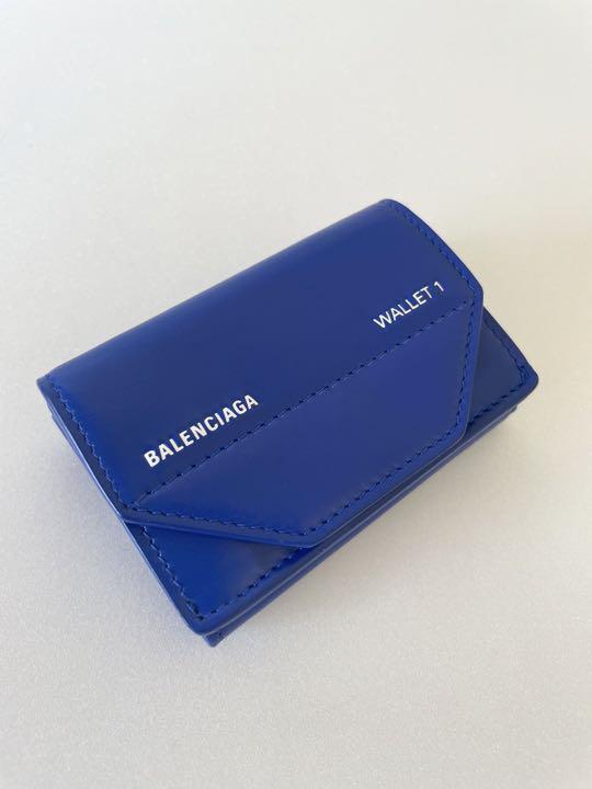 ⭐︎希少⭐︎バレンシアガ 三つ折財布 ブルー エブリデイ ロゴ ウォレット 青 バレンシアガ ミニ財布 ペーパー ミニウォレット 三つ折り ロゴ
