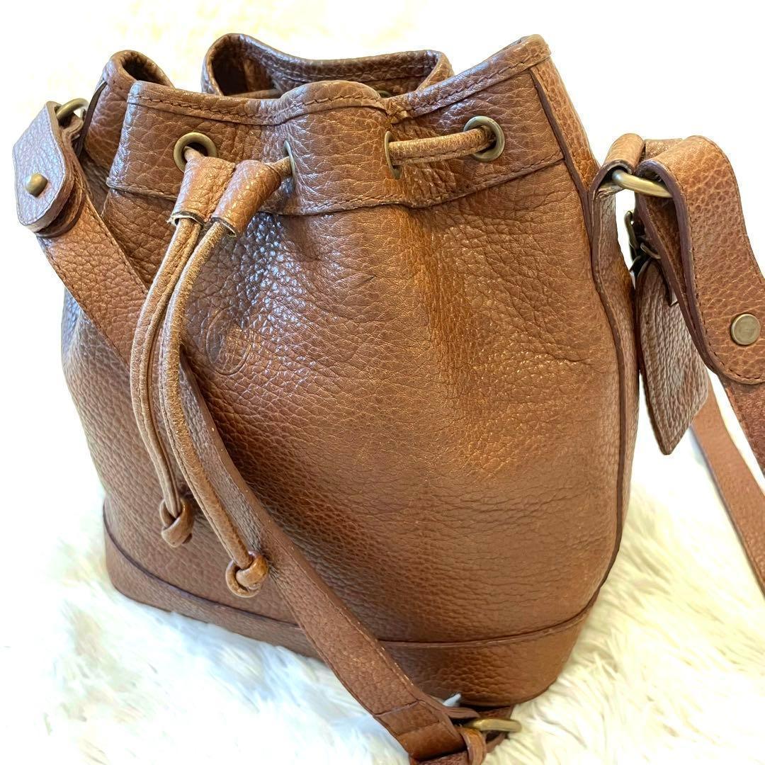 ポロラルフローレン✨レザー ショルダーバッグ 巾着 バケツ シボ革 ブラウン