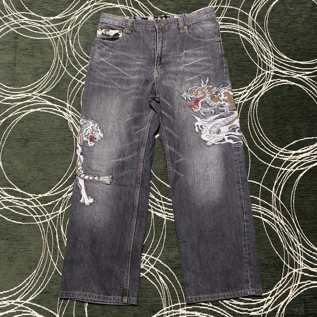 雅結　Japanese dragon tiger denim pants