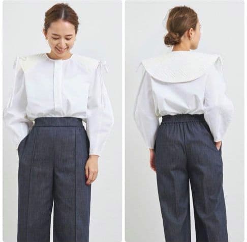 新品未使用】yori shiroconシロコン リボンパワーショルダーブラウス