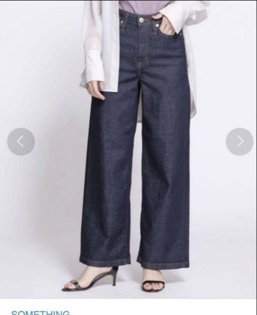美品⭐︎SOMETHING ナノユニバース　ワイドハイウエストストレッチデニム