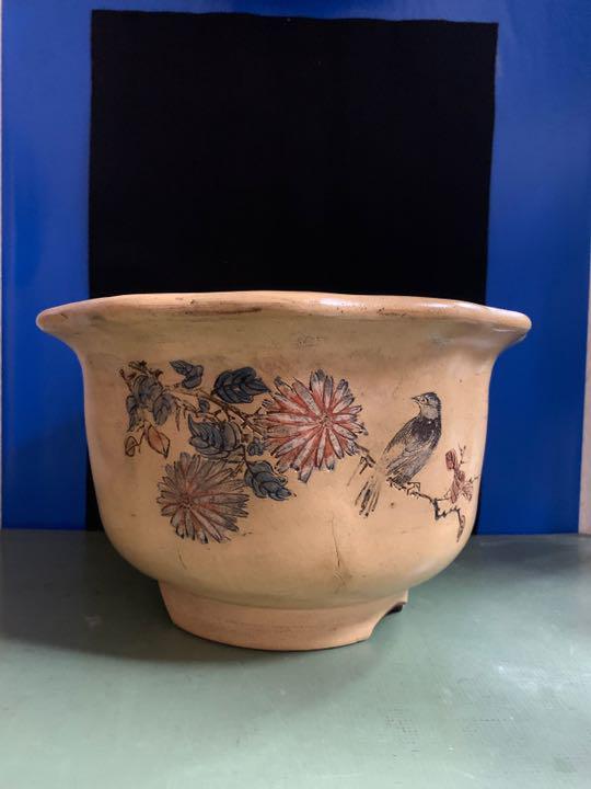 47%割引オレンジ系おすすめ 中国宜興鉢〜花鳥漢図〜 工芸品