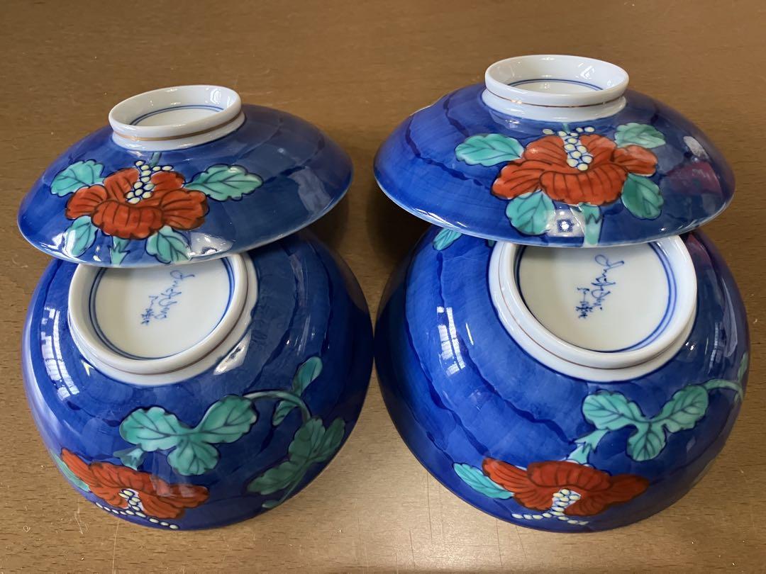 蓋付き煮物椀 青白花柄　染付　江戸後期位　箱付き 蓋つき煮物椀 青と白の花柄 - メルカリ