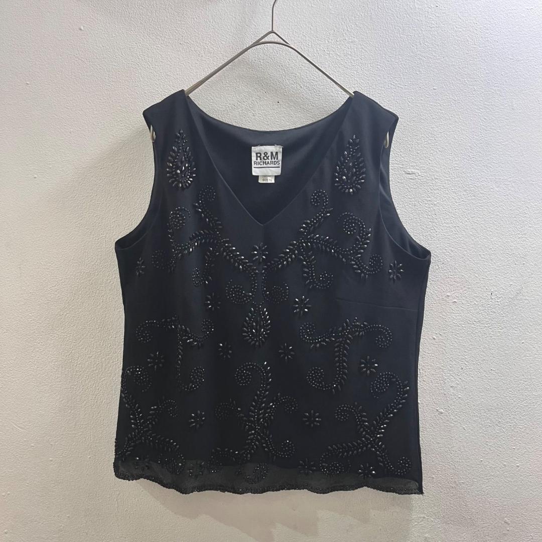 USA製 90s ノースリーブ ブラウス 刺繍トップス ビーズ 希少 レア ヴィ