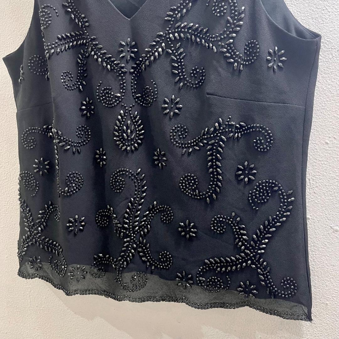 USA製 90s ノースリーブ ブラウス 刺繍トップス ビーズ 希少 レア ヴィ
