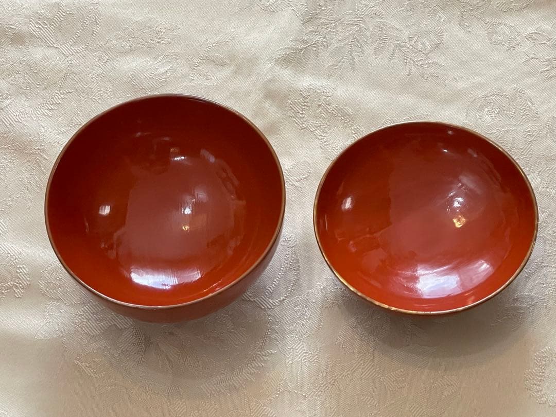 Lacquerware Lidded Bowls, Set of 10, Crane and Tortoise Gold Decoration, Vintage