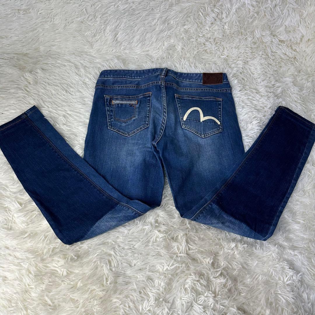 EVISU 刺繍ダークデニムスキニーパンツ 27 美品 エビスジーンズスキニーデニム ダークブルー刺繍 サイズ27