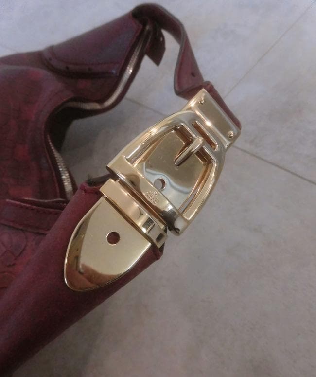 GUCCI グッチ ホースビット レザー ショルダーバッグ 本革 ボルドー 伊製_4