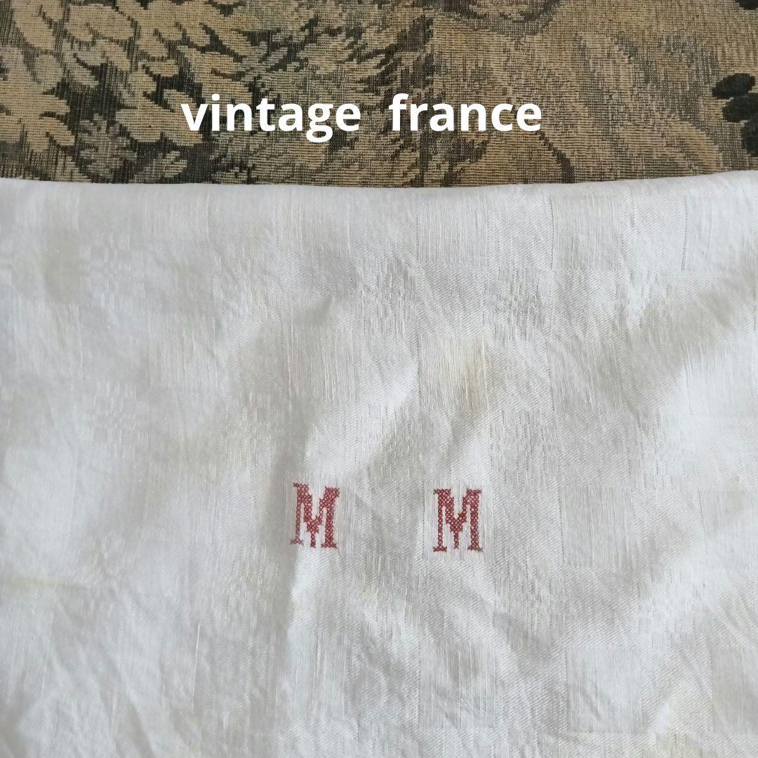 france フランスヴィンテージ市松模様ネー厶刺繍テーブルクロス