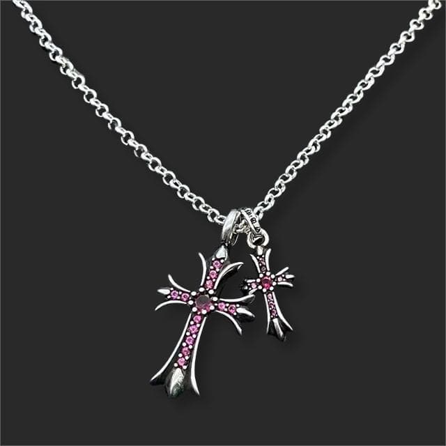 ルビーカラーストーン ベビーファットタイニークロスネックレス