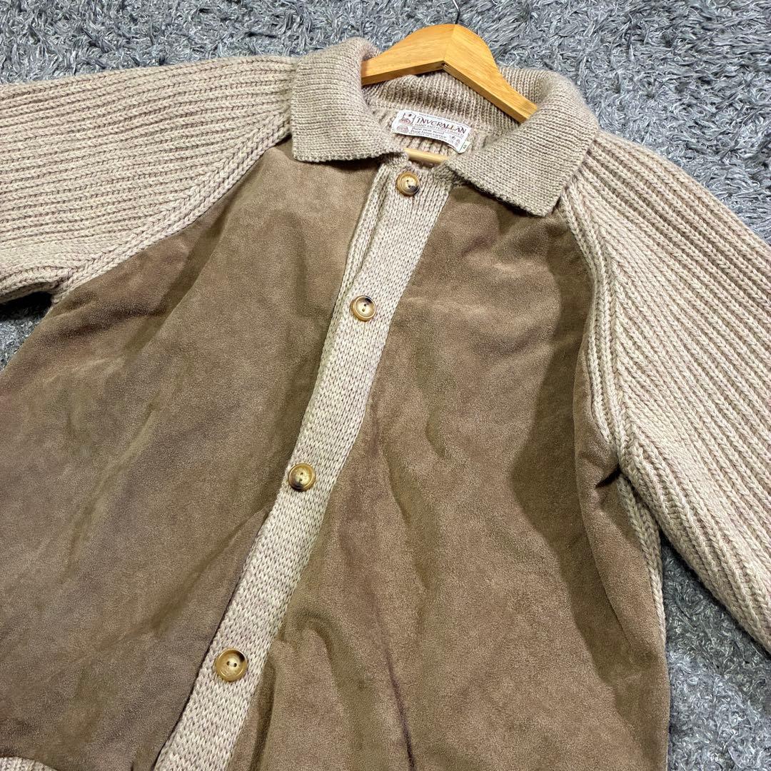【希少】INVERALLAN スエード切替 カーディガン 44 茶タグ 英国製 INVERALLAN
