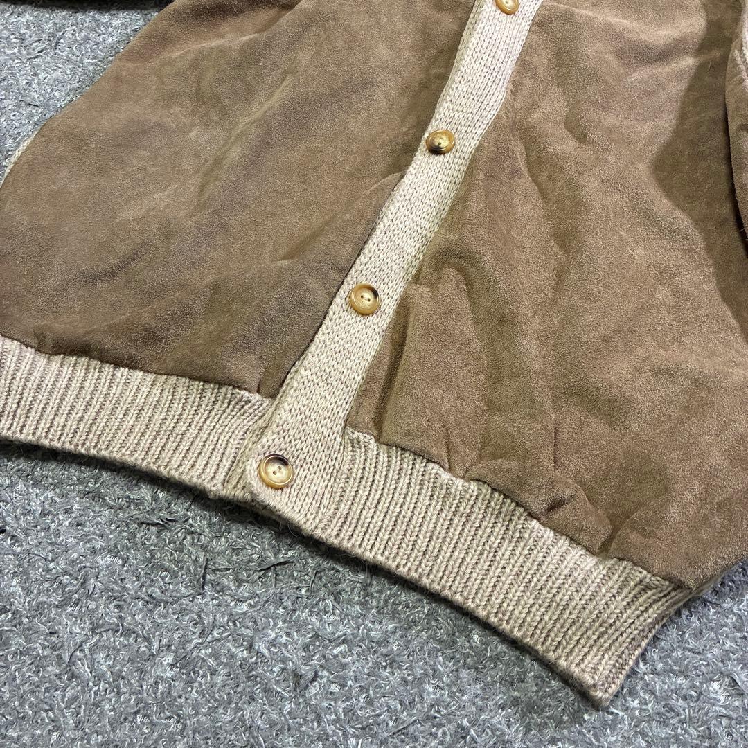 【希少】INVERALLAN スエード切替 カーディガン 44 茶タグ 英国製 INVERALLAN