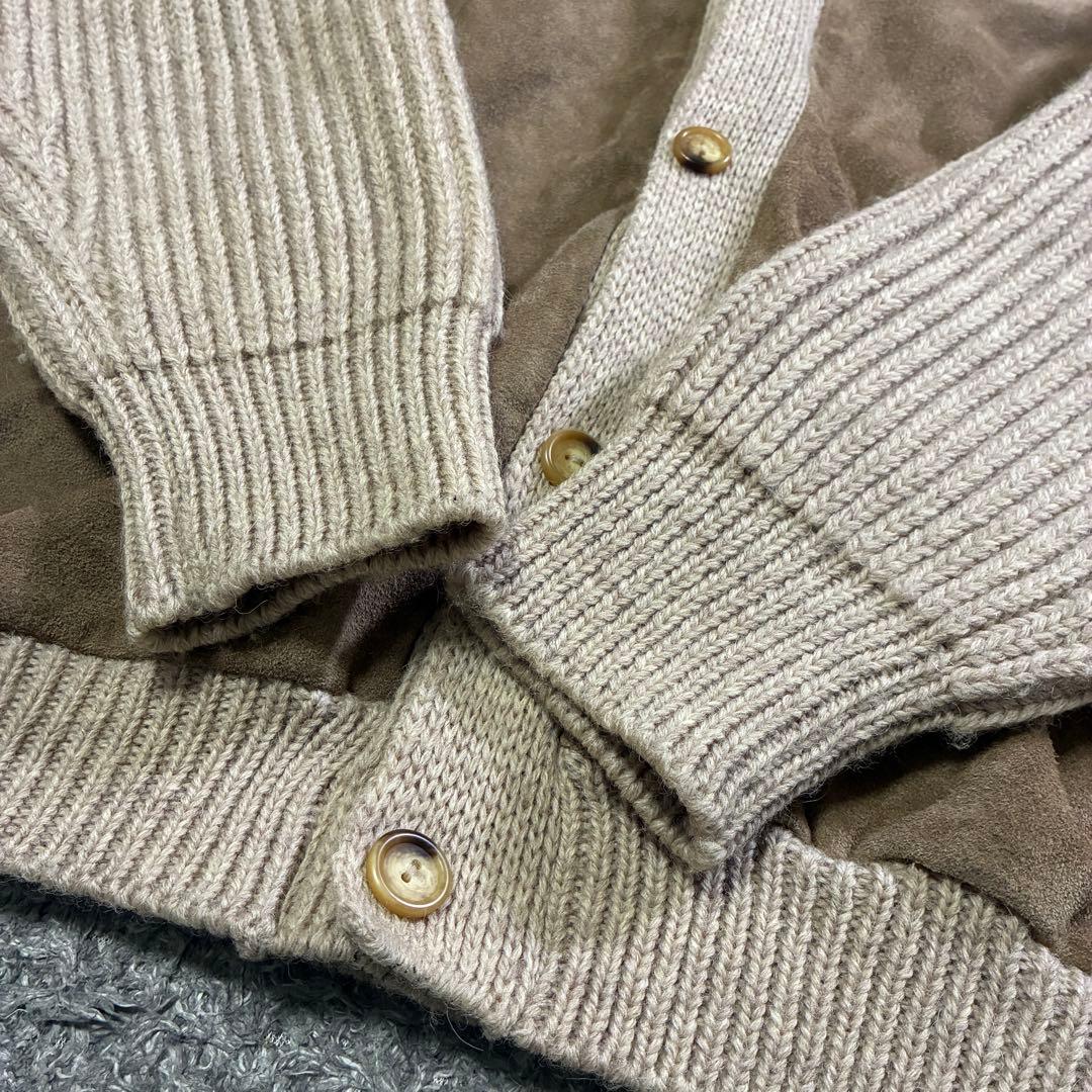 【希少】INVERALLAN スエード切替 カーディガン 44 茶タグ 英国製 INVERALLAN