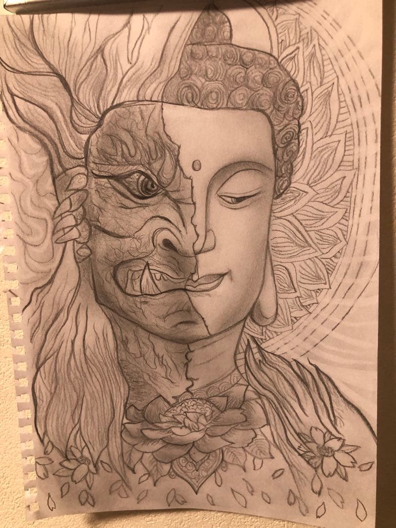鉛筆画 仏教と神話の融合 A4サイズ