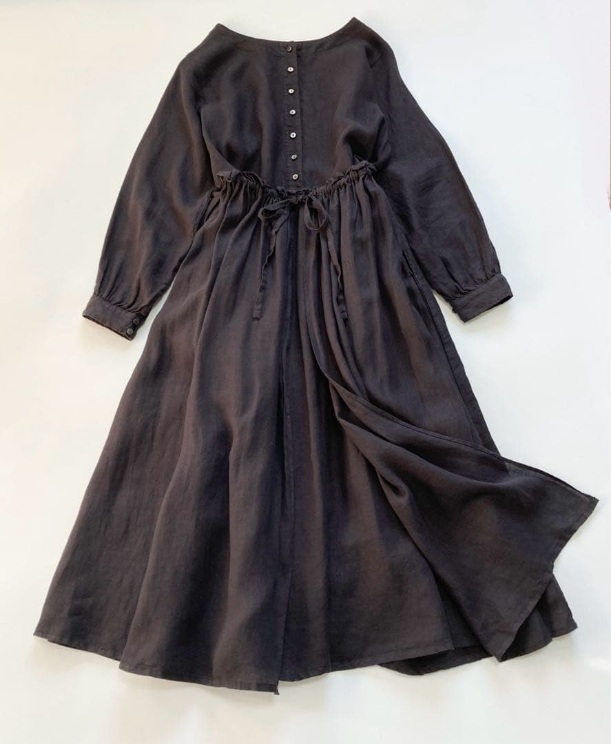 w8）ネストローブ リネン重ねギャザーワンピース 着丈115 2way - メルカリ