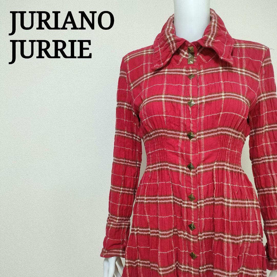 ジュリアーノジュリ ガーリッシュ チェック柄 シャーリングロングシャツ