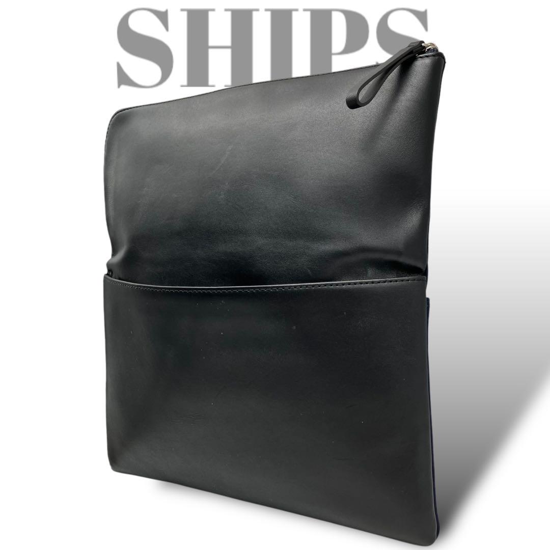 美品◎シップス　SHIPS クラッチバッグ　ネイビー　黒　ブラック
