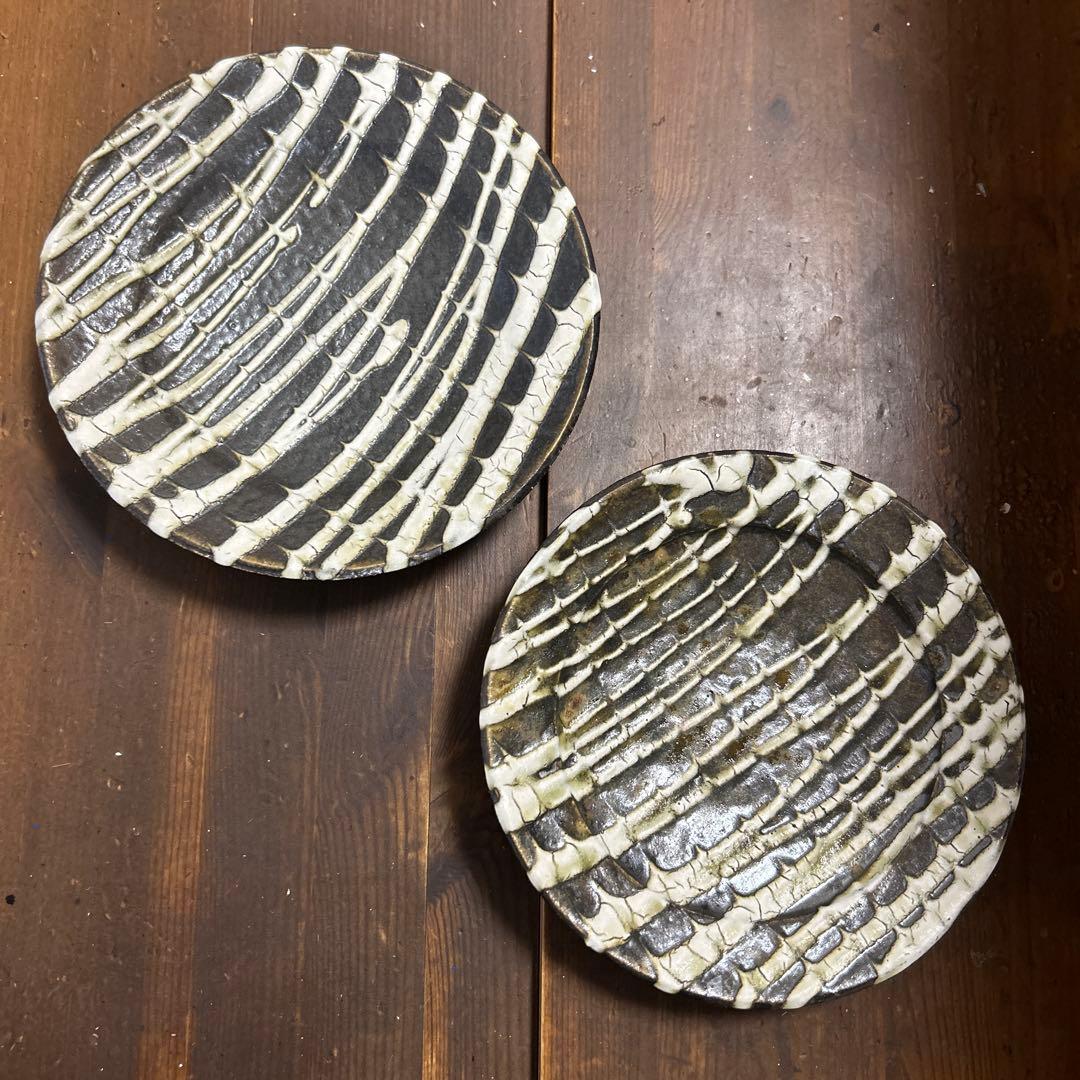 作家 陶芸作家 スリップウエア 5寸皿 2枚♥に近い