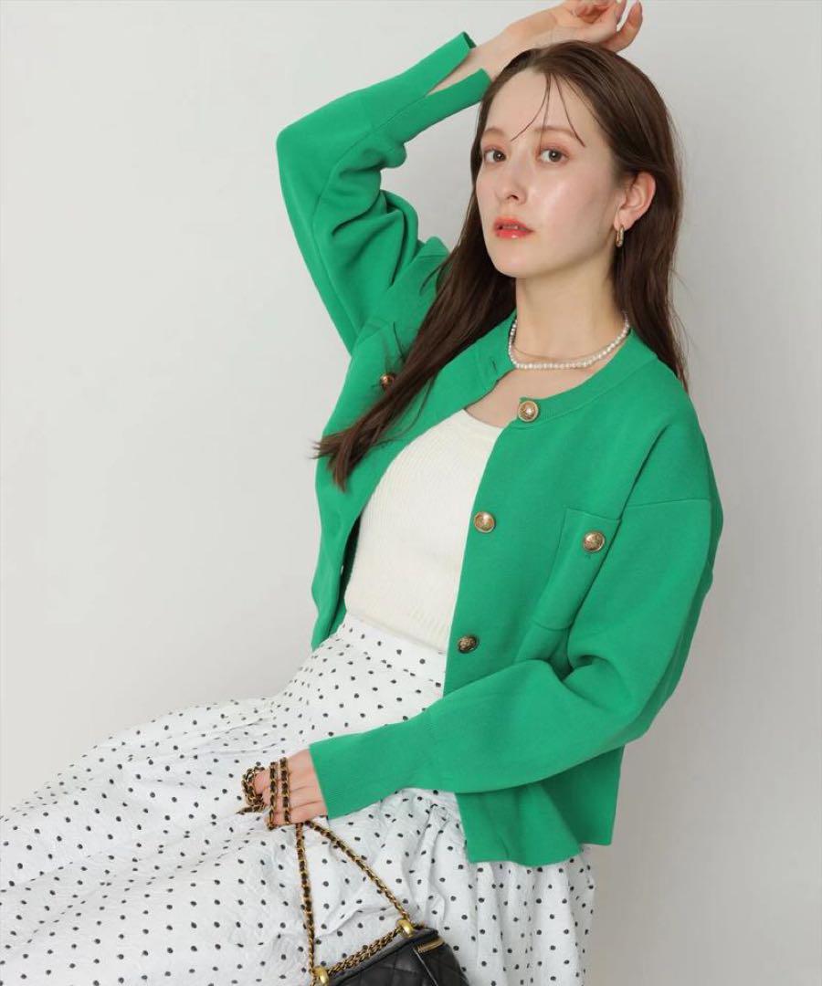 極美品✨Arpege storyアルページュストーリー金釦ニットジャケット白