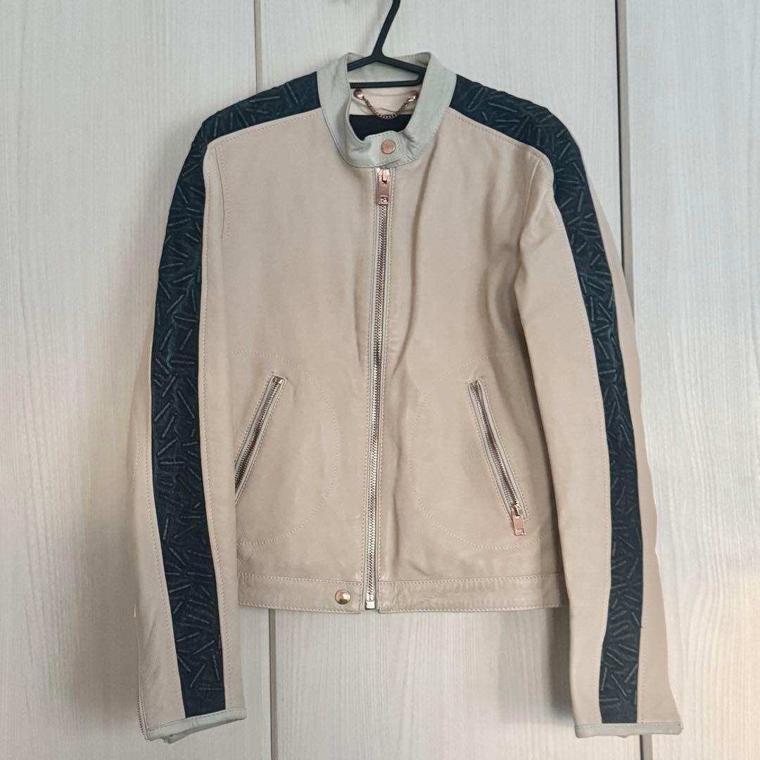 レザージャケット ベージュ×ネイビーS DIESEL