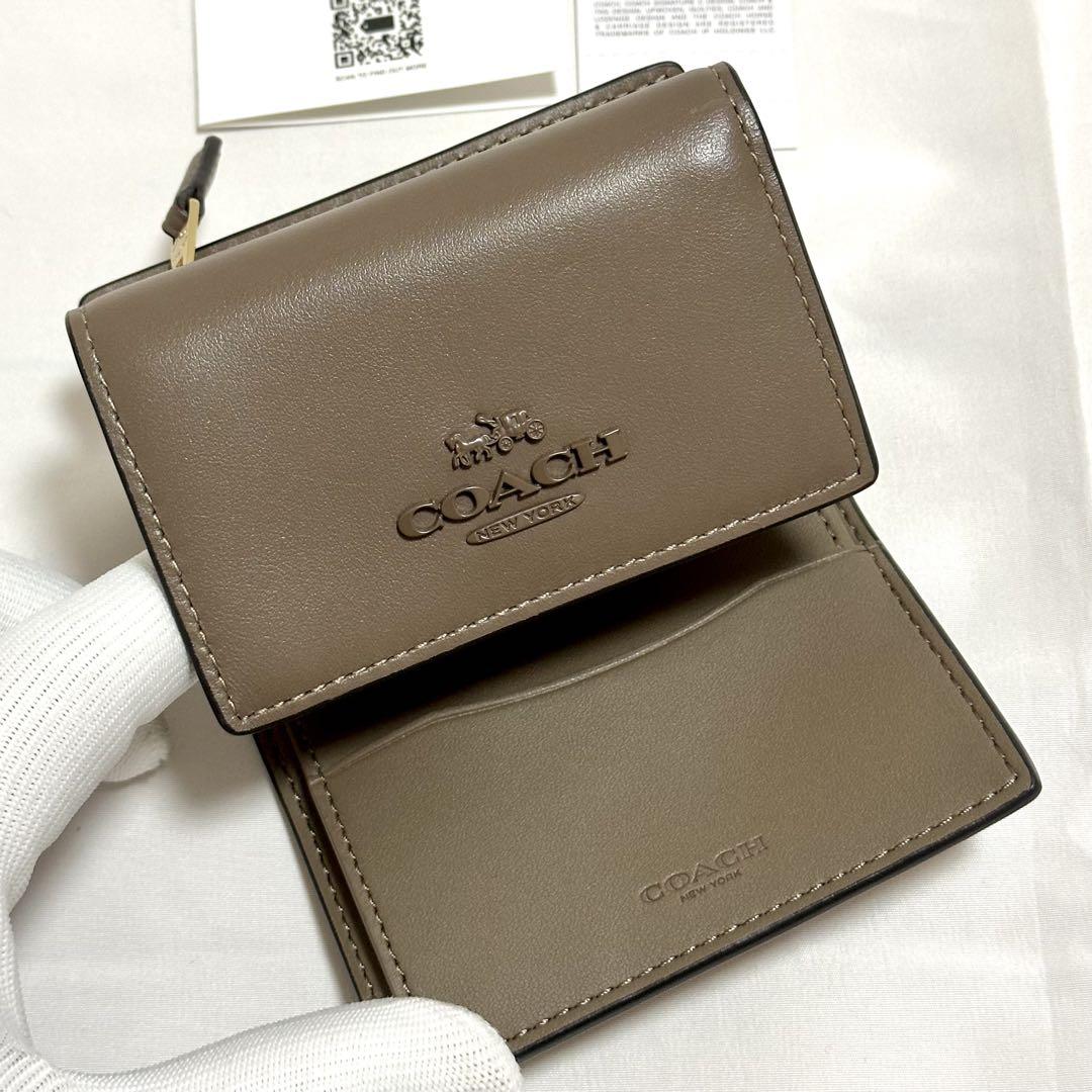 限定】COACH コーチ 三つ折り財布 グレー レザー 小銭入れ
