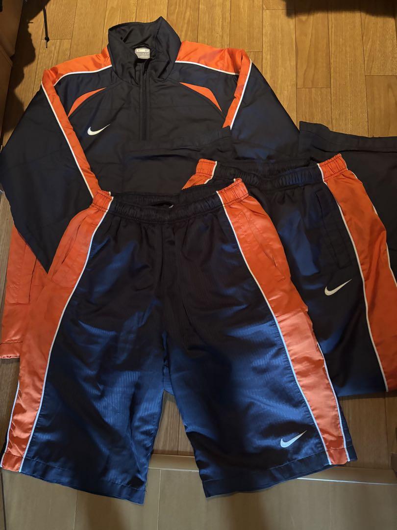 Nikeナイキ　ナイロンセットアップ　ショーツ ネイビー　オレンジ　M