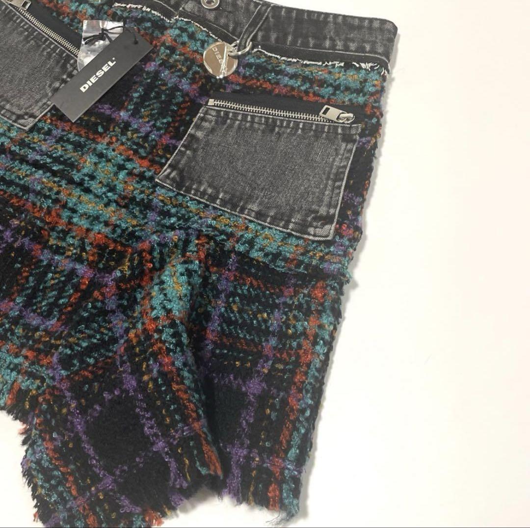 【新品】W29 ディーゼル スカート デニム切替 フレア チェック レディース