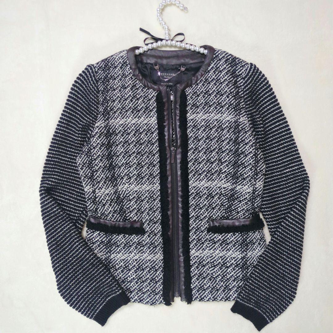 ノーカラーツイードジャケット アウター