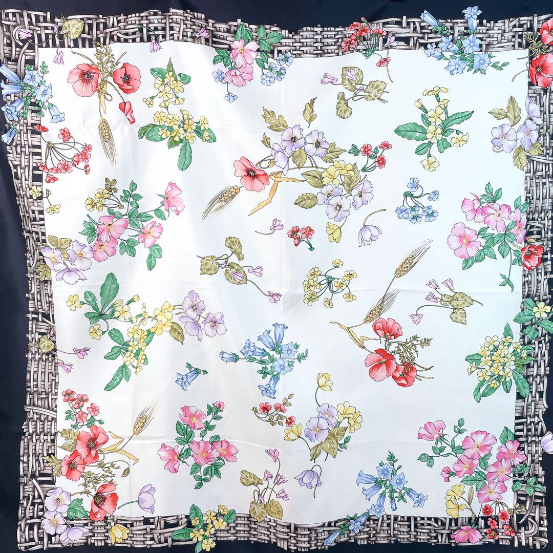 新品未使用 JEAN LOUIS】花柄大判スカーフシルク100