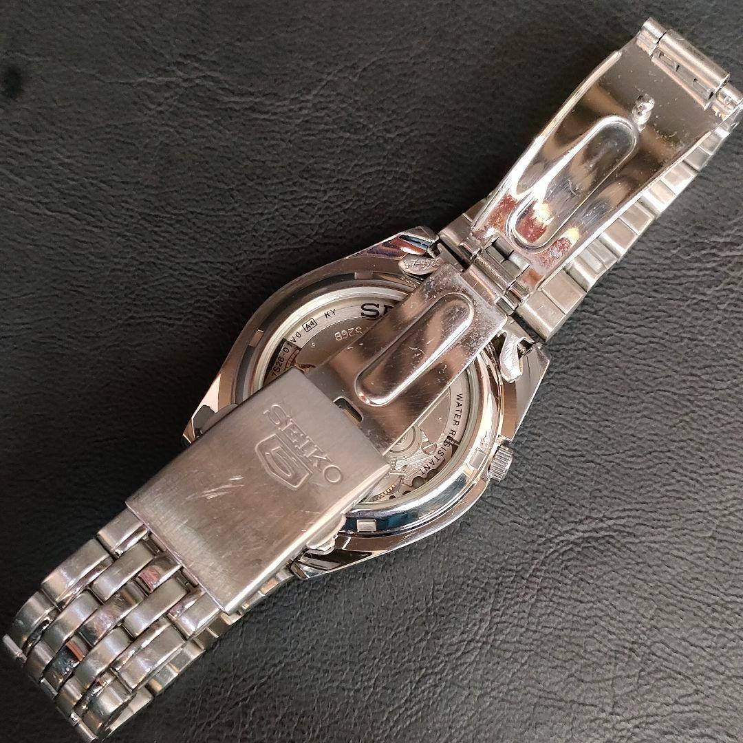 美品　SEIKO5　セイコーファイブ　ネイビー　シルバー　自動巻き　裏スケ 時計