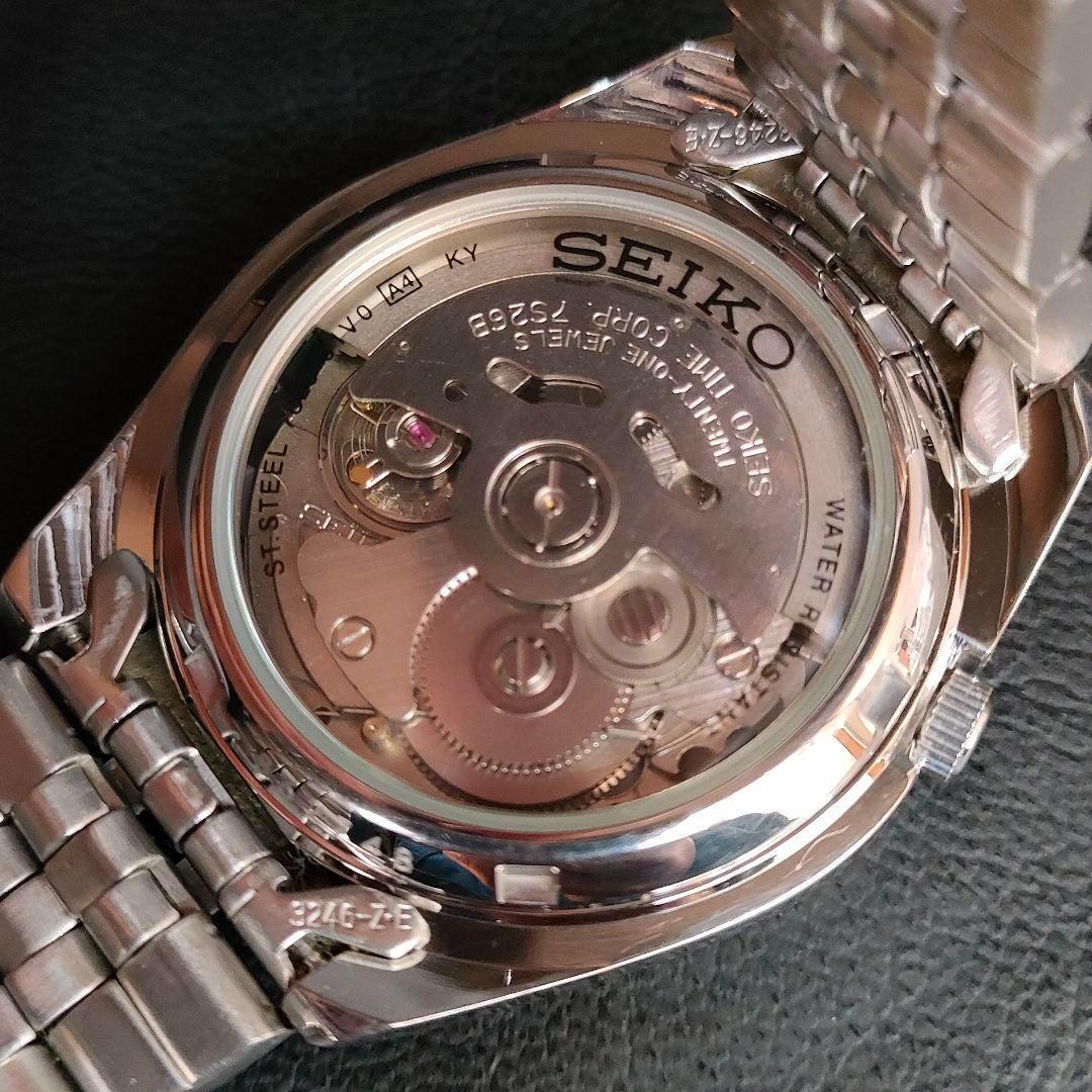 美品　SEIKO5　セイコーファイブ　ネイビー　シルバー　自動巻き　裏スケ 時計