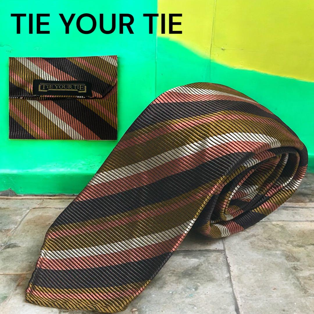 としぶー TIE YOUR TIEマルチストライプタイ　ゴールド×ピンク