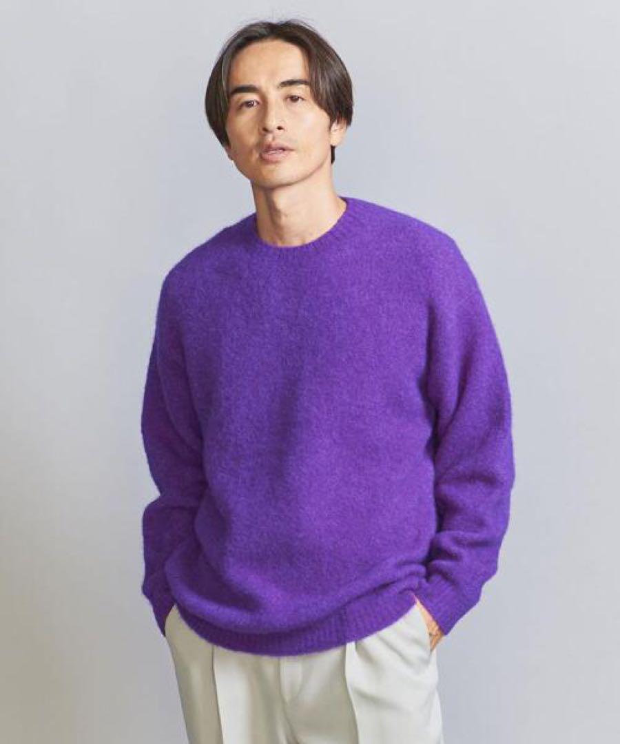 ビューティー&ユース　エア シャギー アルパカ クルーネック ニット　パープル