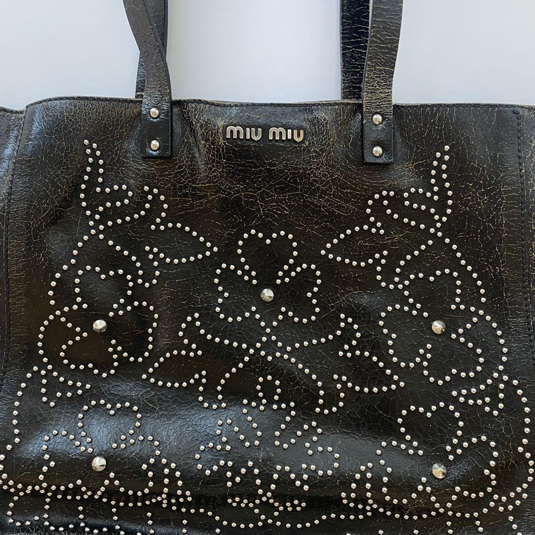 バッグ MIU MIU STUDS FLOWER LEATHER BAG