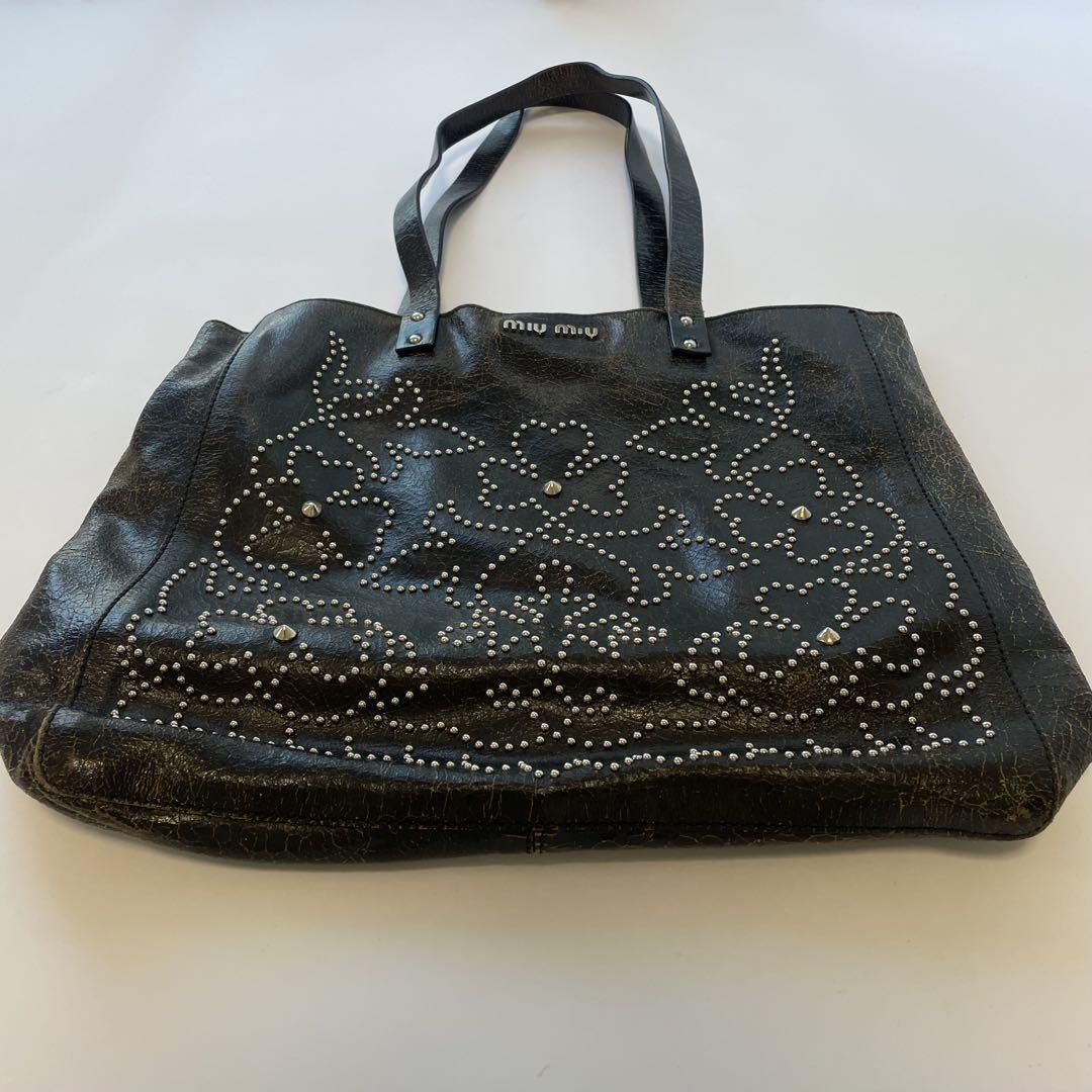 バッグ MIU MIU STUDS FLOWER LEATHER BAG