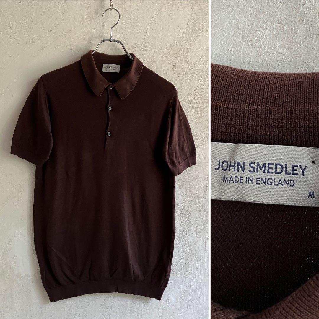 英国製 JOHN SMEDLEY シーアイランドコットン ニットポロ ブラウン