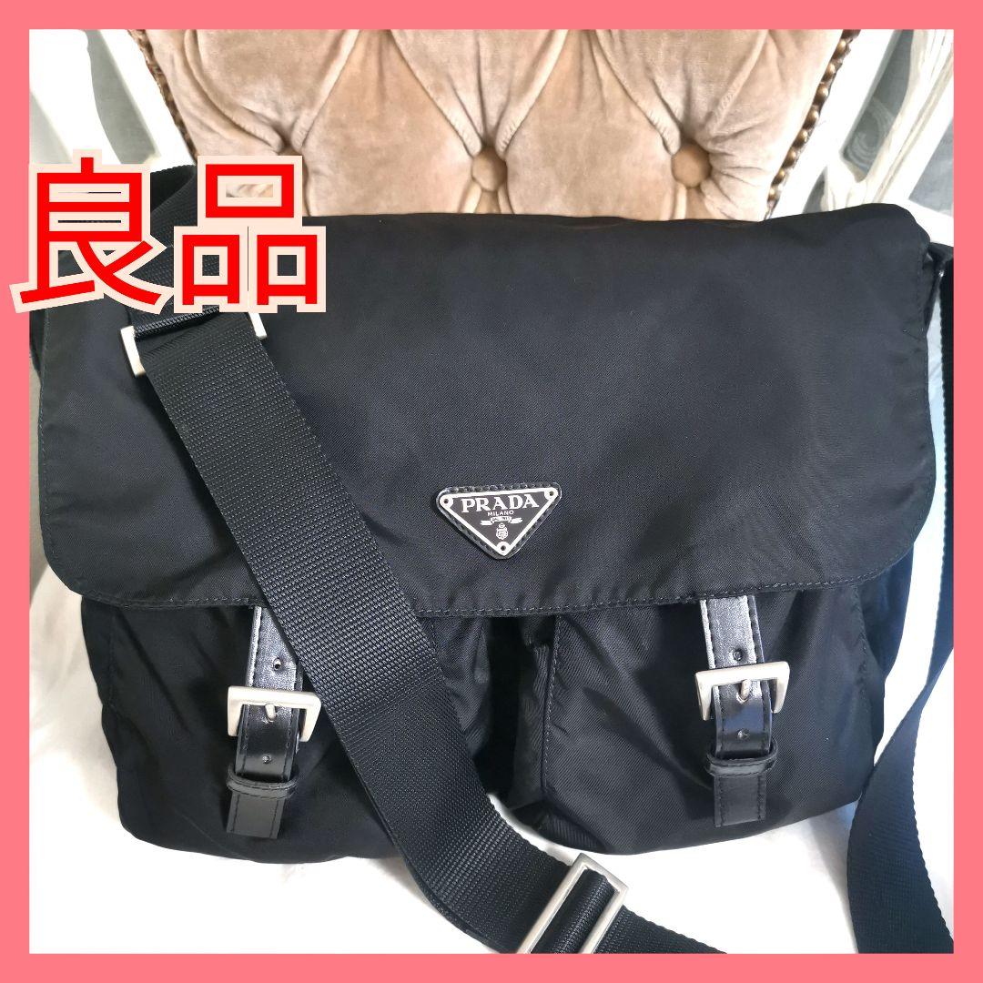 良品】プラダPRADA肩掛けトートバッグ 黒ポコノ