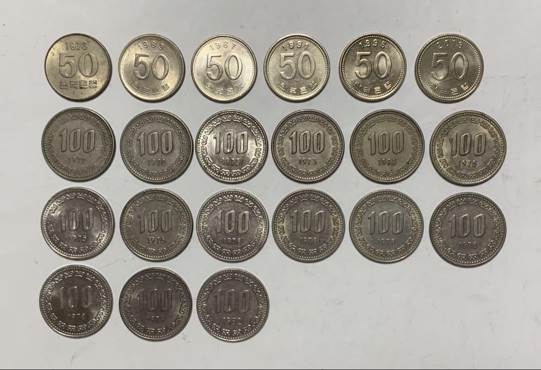 古銭　韓国古銭　韓国硬貨　韓国コイン　100ウォン　50ウォン　10ウォン　大量 大特年 韓国 1970 100ウォン硬貨 初年度 外国コイン 古銭 - メルカリ