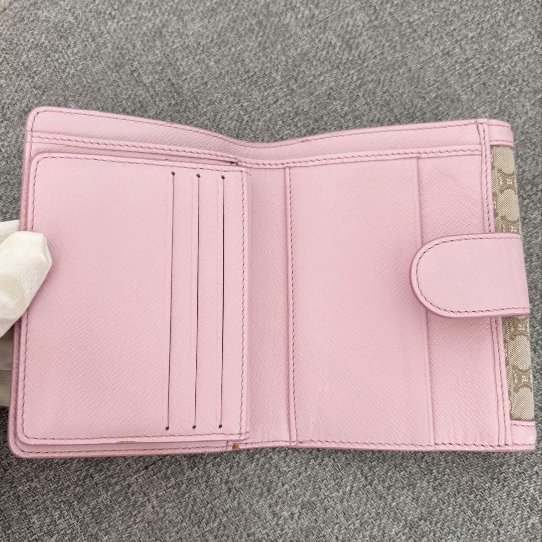 極美品】セリーヌ マカダム柄 キャンバス ベージュ ピンク 三