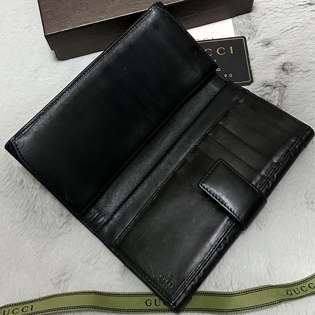 GUCCI グッチ　長財布　メタルロゴ　シマレザー　GG ブラック