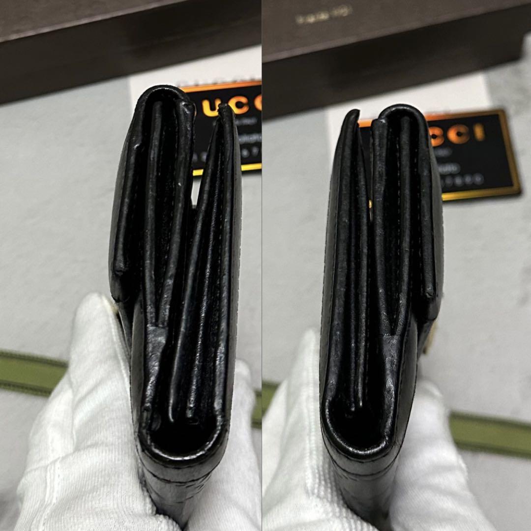 GUCCI グッチ　長財布　メタルロゴ　シマレザー　GG ブラック
